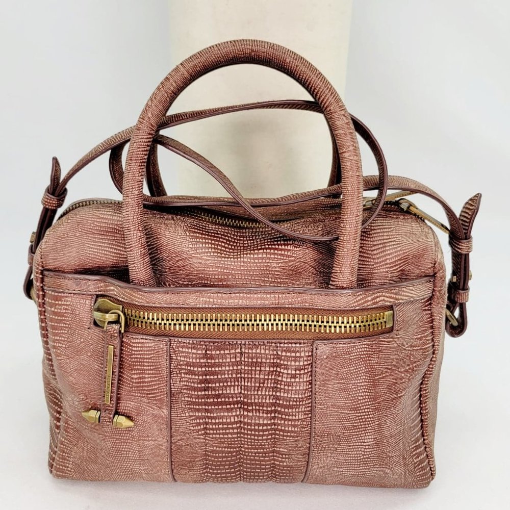 RARE VINTAGE ALLSAINTS Small Rally Bowling Textured Crackle Bag Chocolate Brown